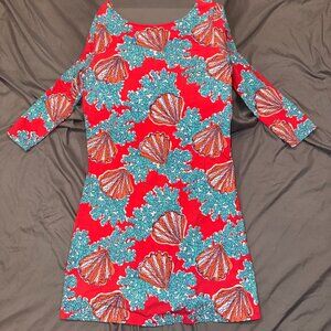 Lilly Pulitzer Topanga Tunic Dress Coralina Seashell Coral Print 3/4 Sleeve